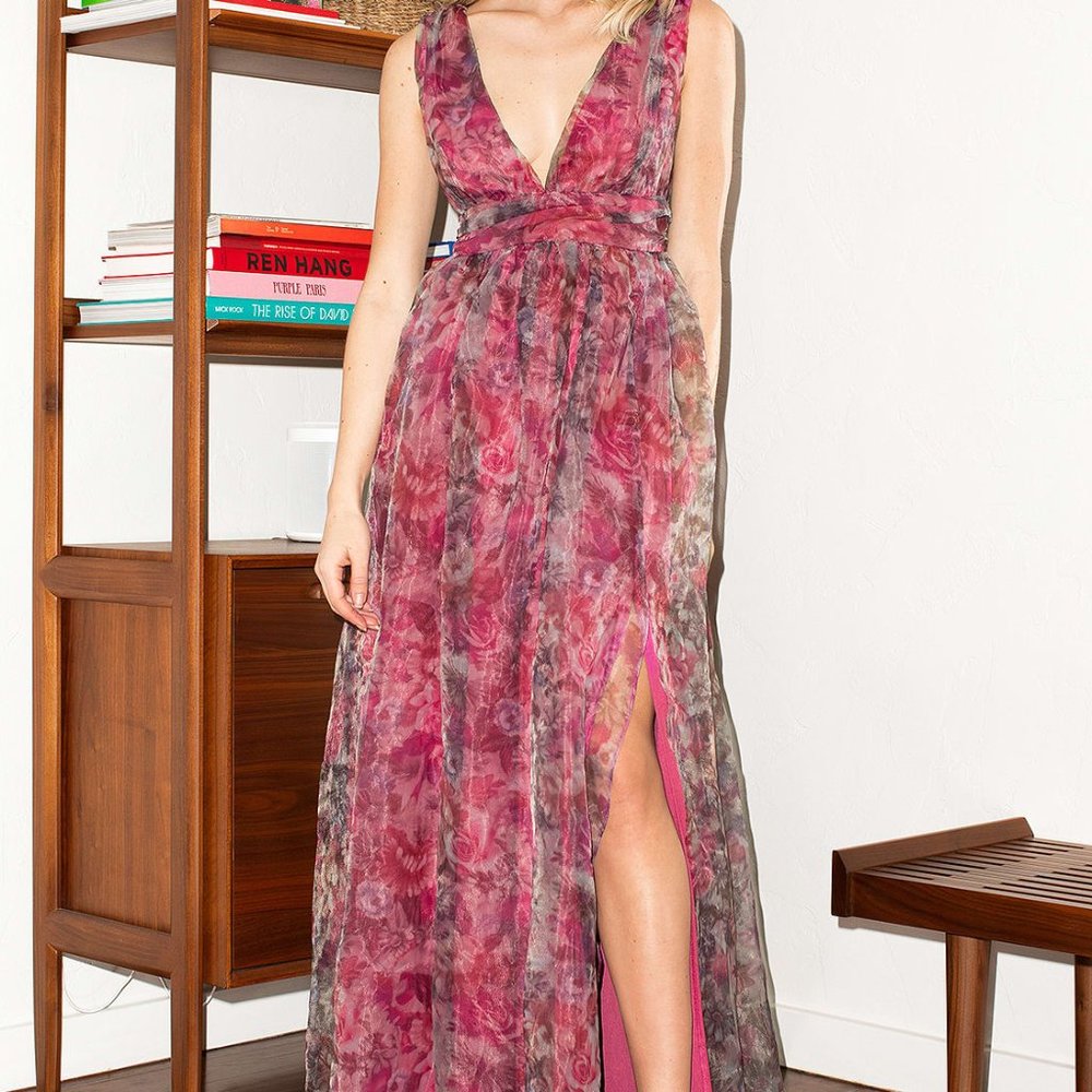 Lulu's Garden Romance Magenta Floral Print Organza Maxi Dress
